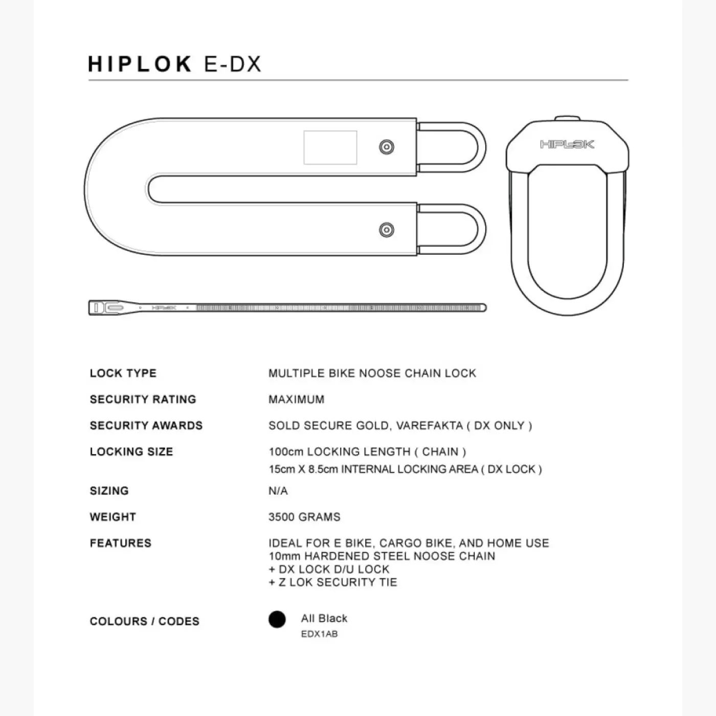 Hiplok E-DX - All Black - Locks (SKU: EDX1AB)